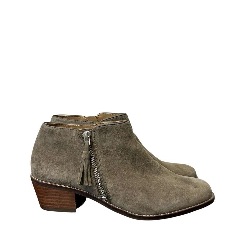 Vionic Serena Taupe Suede Ankle Booties Tassel Zip Orthotic Comfort Size 7.5‎